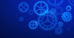 abstract blue futuristic graphic with cogs and wheels system