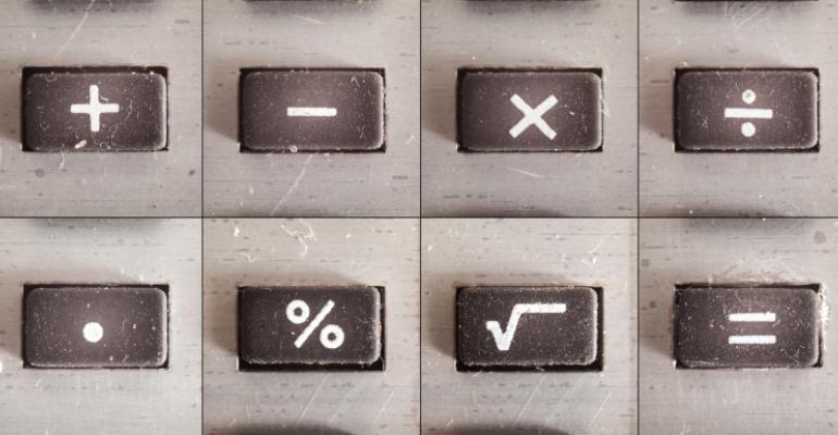 Set of basic math operations, buttons from an old calculator