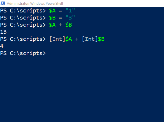 PowerShell screenshot showing how to treat string data as numerical data