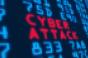 the word cyber attack with blue numbers in background