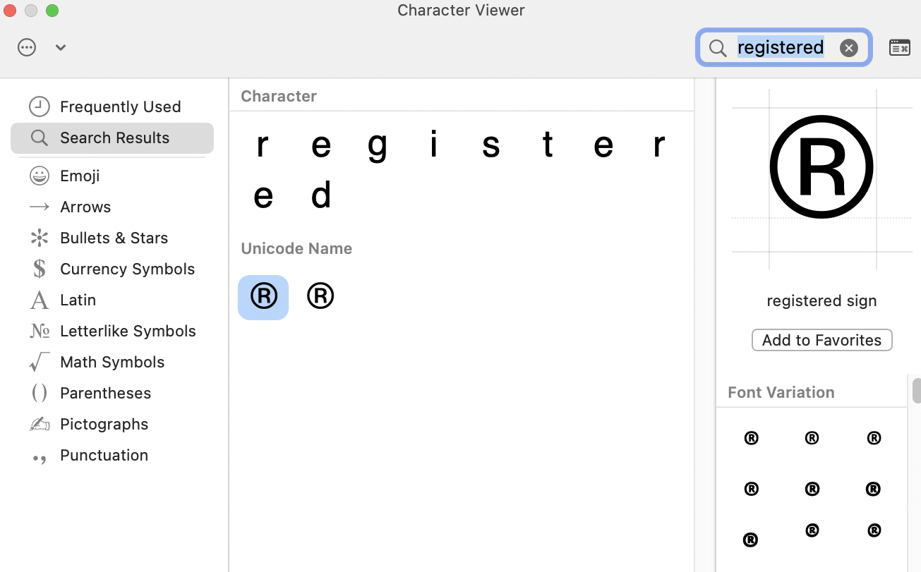  Once the Character View is opened, search for “registered” in the search bar.