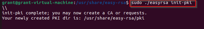 shows Linux command to set up the public key infrastructure in Easy-RSA
