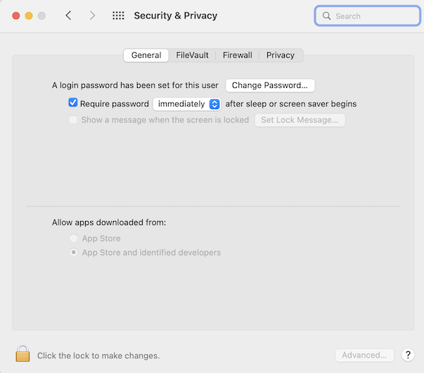 Security & Privacy menu screenshot